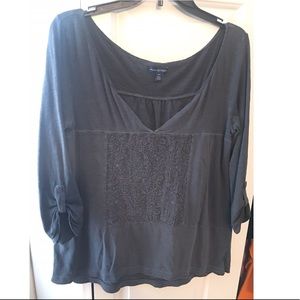 Gray Embroidered Peasant Top